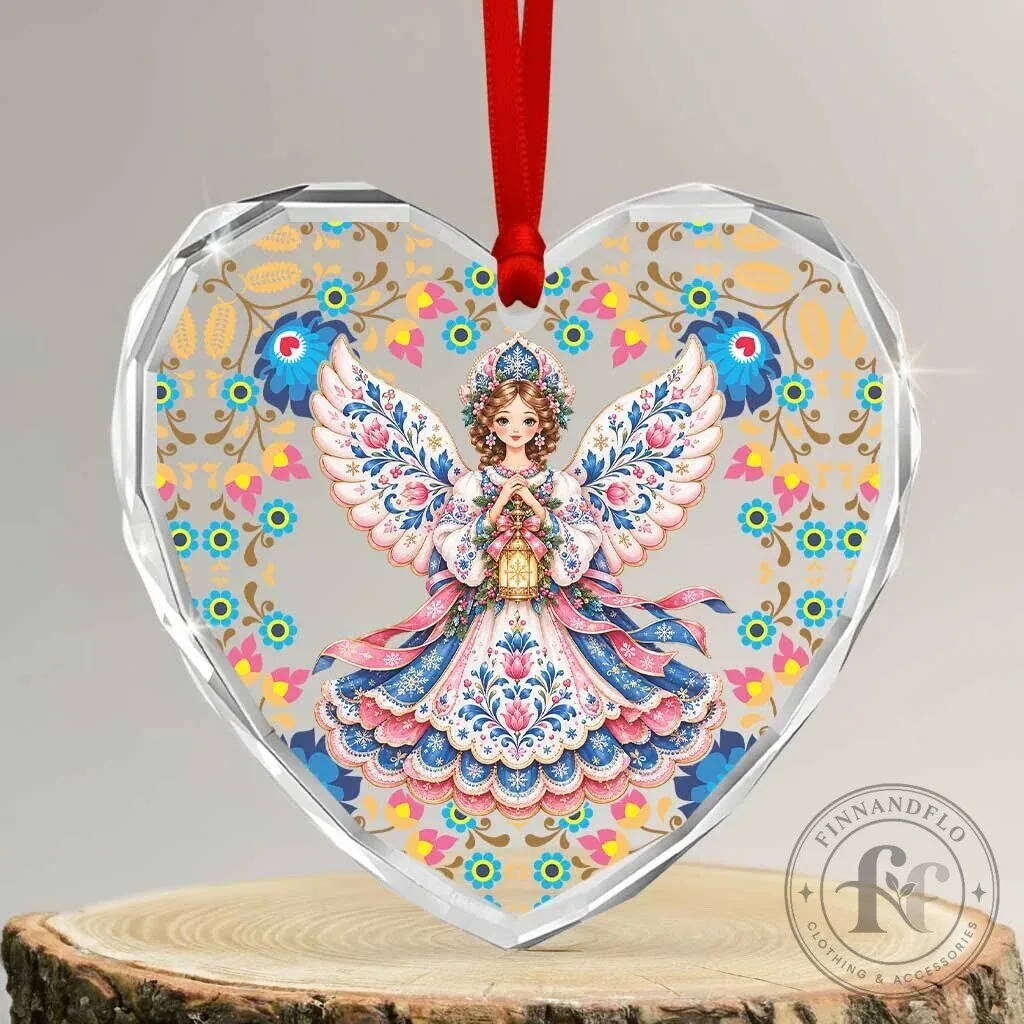 Polish Folk Angel Christmas Heart Ornament with Floral Pattern Design 8 Polish Folk Angel Christmas Heart Ornament with Floral Pattern Design