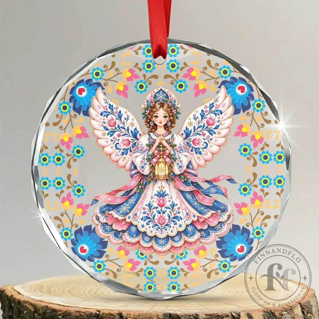 Polish Folk Angel Christmas Heart Ornament with Floral Pattern Design 9 Polish Folk Angel Christmas Heart Ornament with Floral Pattern Design