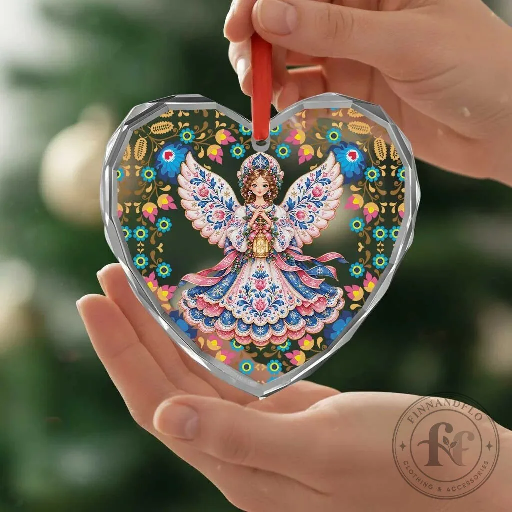 Polish Folk Angel Christmas Heart Ornament with Floral Pattern Design 10 Polish Folk Angel Christmas Heart Ornament with Floral Pattern Design