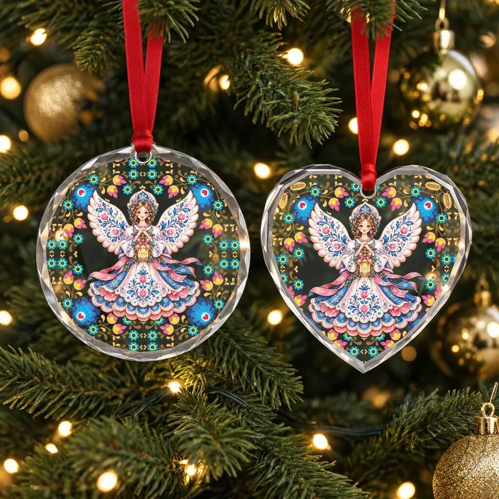 Polish Folk Angel Christmas Heart Ornament with Floral Pattern Design 12 Polish Folk Angel Christmas Heart Ornament with Floral Pattern Design