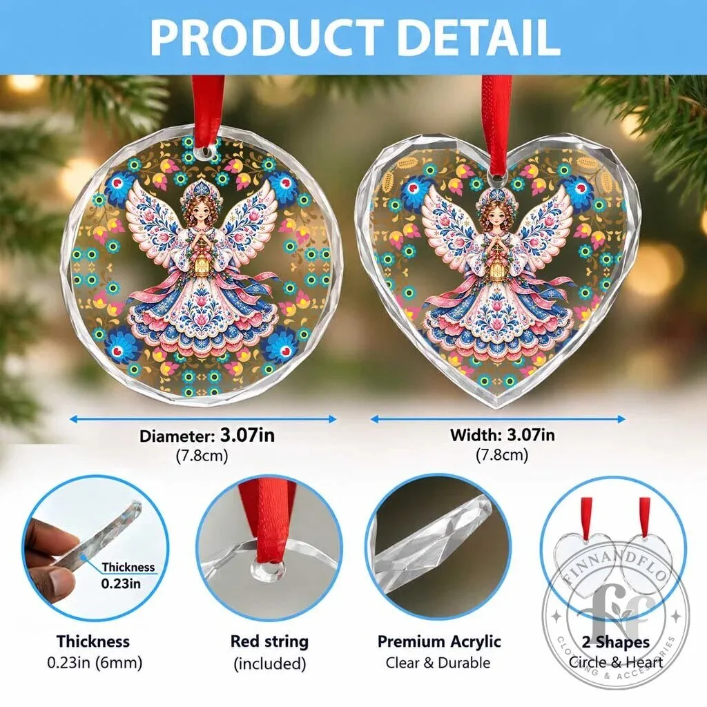 Polish Folk Angel Christmas Heart Ornament with Floral Pattern Design 13 Polish Folk Angel Christmas Heart Ornament with Floral Pattern Design