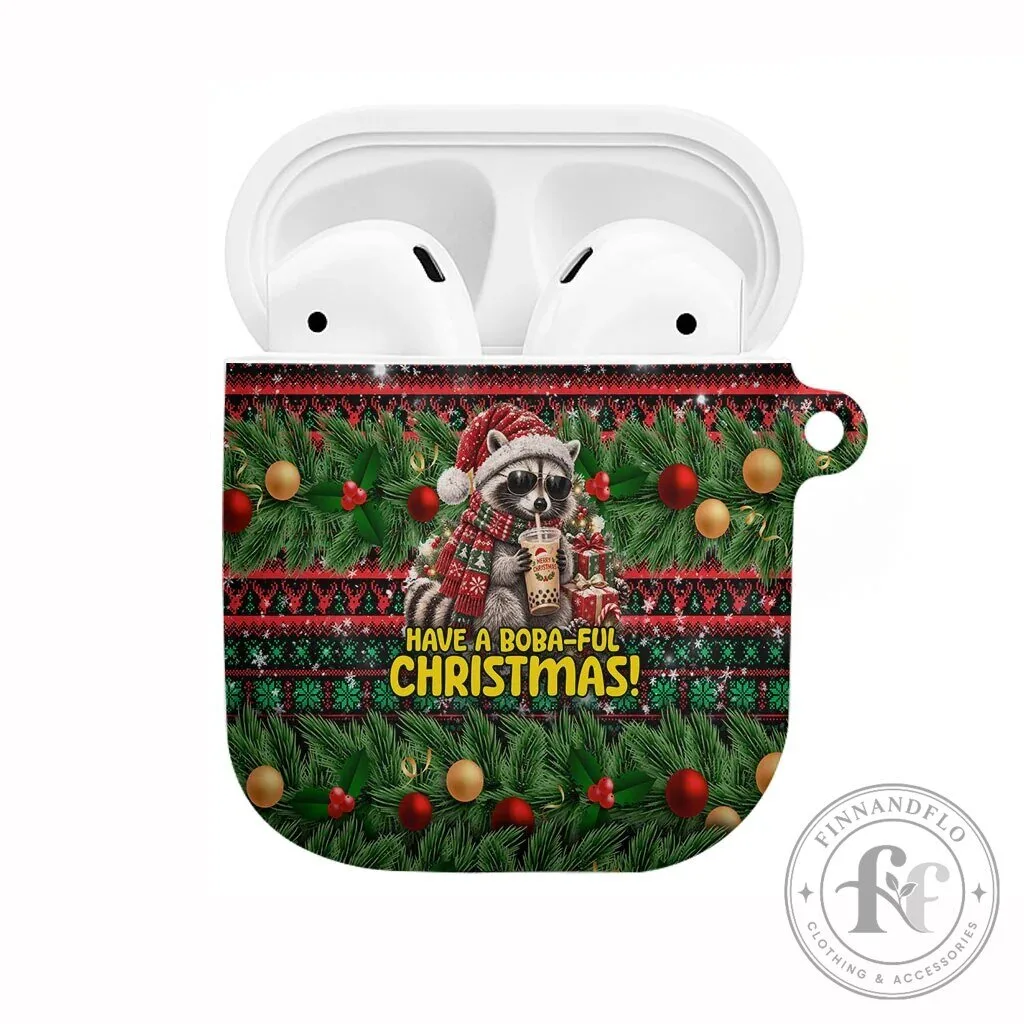 Christmas Raccoon Drinking Bubble Tea AirPods Case Funny Holiday Gift