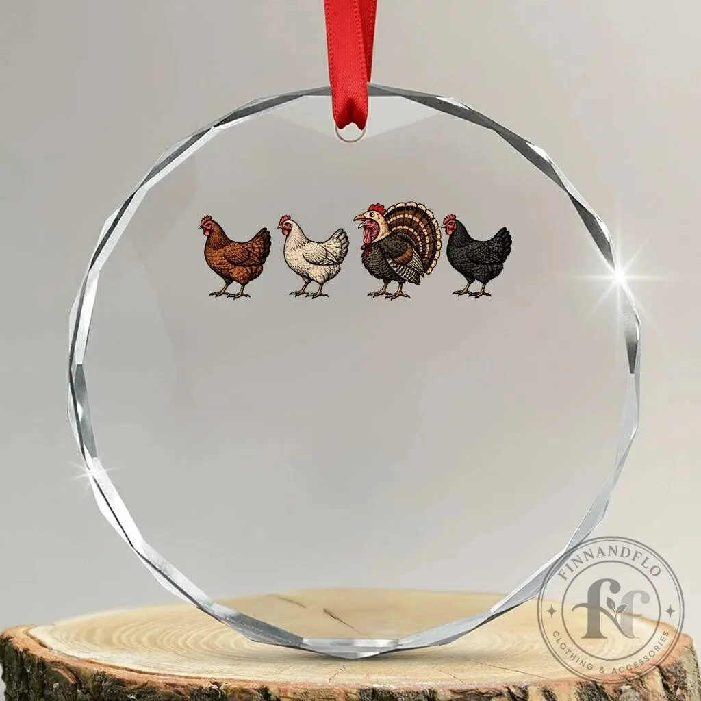 Funny Turkey In Chicken Disguise Thanksgiving Crystal Glass Ornament
