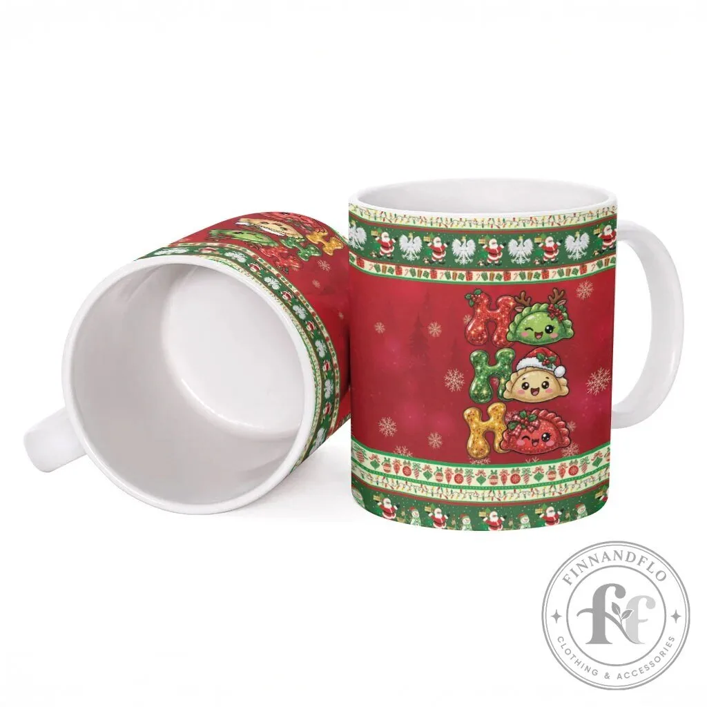 Cute Christmas Pierogi Ho Ho Ho Holiday Pattern White Ceramic Mug 9 Cute Christmas Pierogi Ho Ho Ho Holiday Pattern White Ceramic Mug