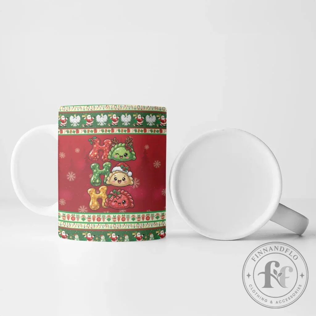 Cute Christmas Pierogi Ho Ho Ho Holiday Pattern White Ceramic Mug 10 Cute Christmas Pierogi Ho Ho Ho Holiday Pattern White Ceramic Mug