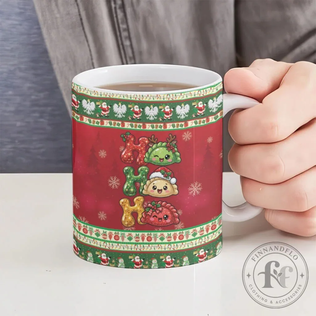 Cute Christmas Pierogi Ho Ho Ho Holiday Pattern White Ceramic Mug 12 Cute Christmas Pierogi Ho Ho Ho Holiday Pattern White Ceramic Mug