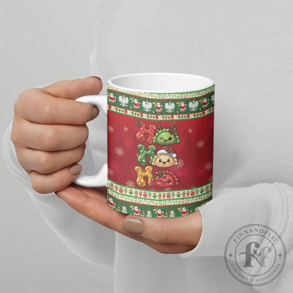 Cute Christmas Pierogi Ho Ho Ho Holiday Pattern White Ceramic Mug 13 Cute Christmas Pierogi Ho Ho Ho Holiday Pattern White Ceramic Mug