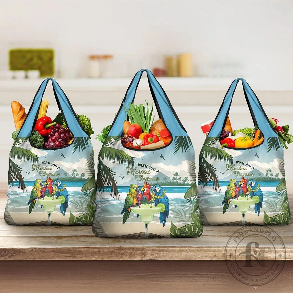 Wish You A Martini Christmas Tropical Parrot Beach Reusable Shopping Bag 10 Wish You A Martini Christmas Tropical Parrot Beach Reusable Shopping Bag