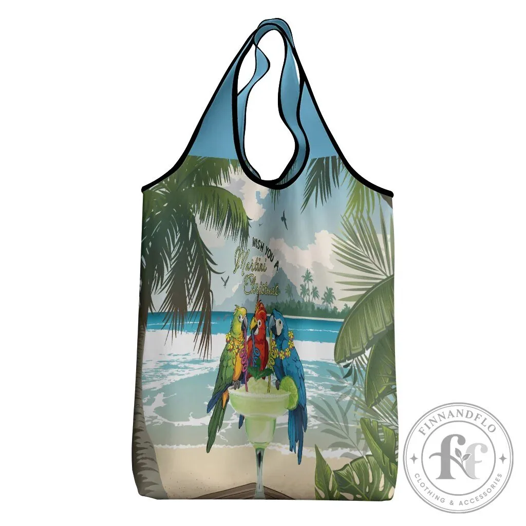 Wish You A Martini Christmas Tropical Parrot Beach Reusable Shopping Bag 11 Wish You A Martini Christmas Tropical Parrot Beach Reusable Shopping Bag
