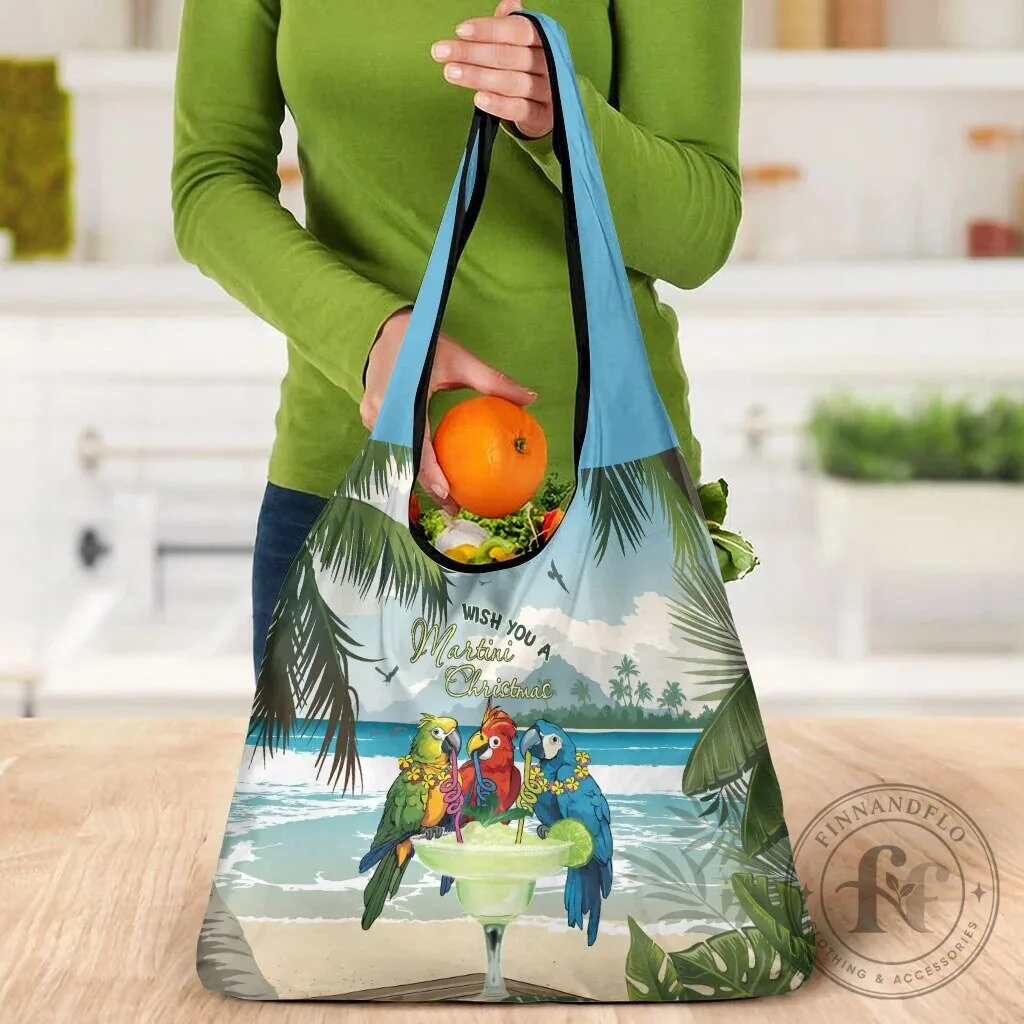 Wish You A Martini Christmas Tropical Parrot Beach Reusable Shopping Bag 13 Wish You A Martini Christmas Tropical Parrot Beach Reusable Shopping Bag