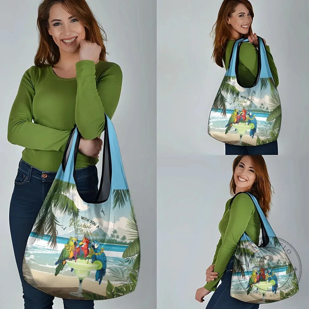 Wish You A Martini Christmas Tropical Parrot Beach Reusable Shopping Bag 15 Wish You A Martini Christmas Tropical Parrot Beach Reusable Shopping Bag