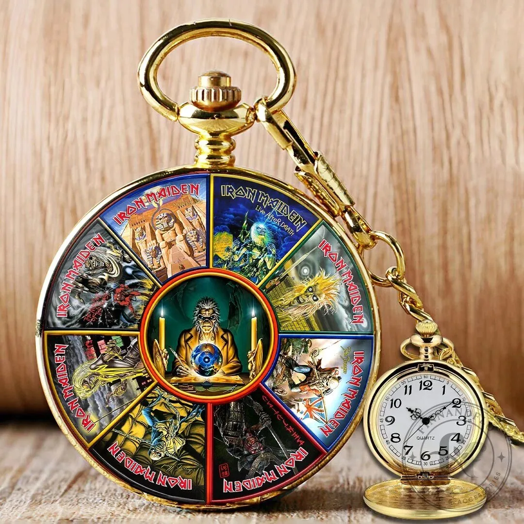 Iron Maiden Eddie The Head Gold Pocket Watch with Chain 1 Iron Maiden Eddie The Head Gold Pocket Watch with Chain