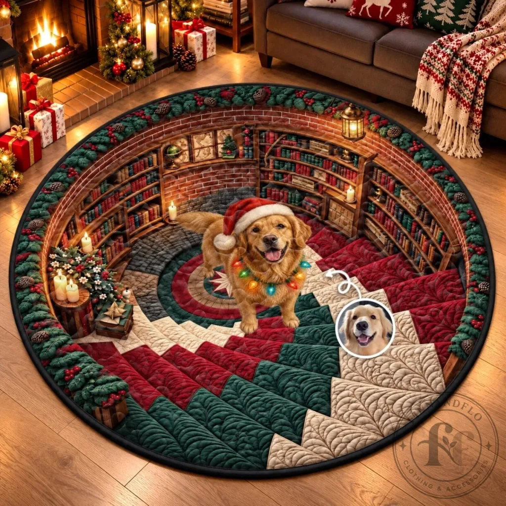 Personalized Golden Retriever Dog Christmas Reading Nook Round Area Rug Personalized Golden Retriever Dog Christmas Reading Nook Round Area Rug