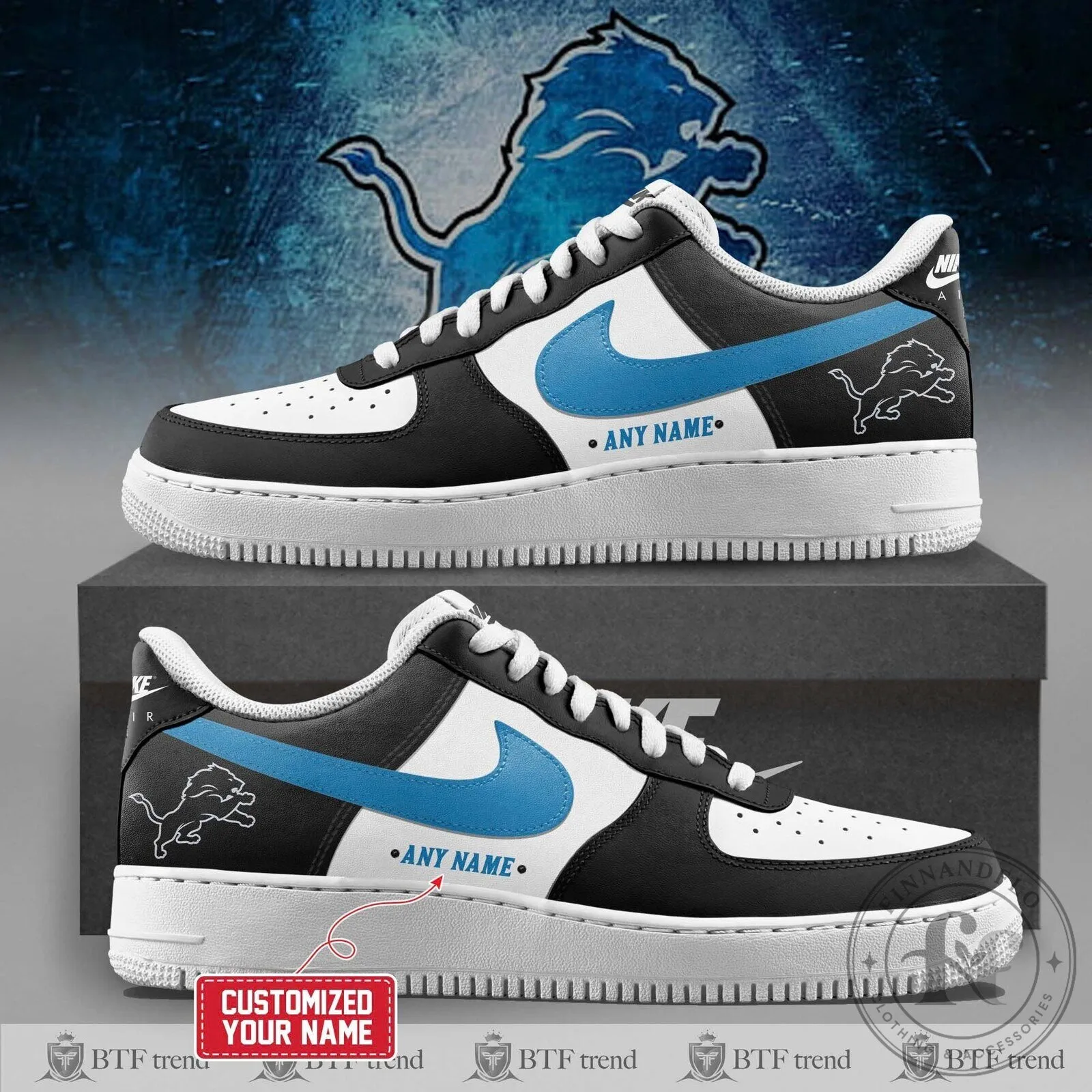 Detroit Lions Personalized Custom Name Air Force 1 Sneakers