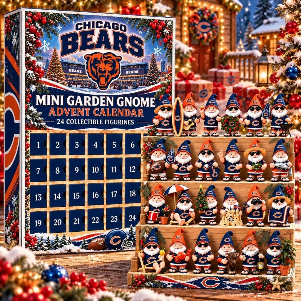 Chicago Bears NFL Football Mini Garden Gnome Advent Calendar Christmas 2D