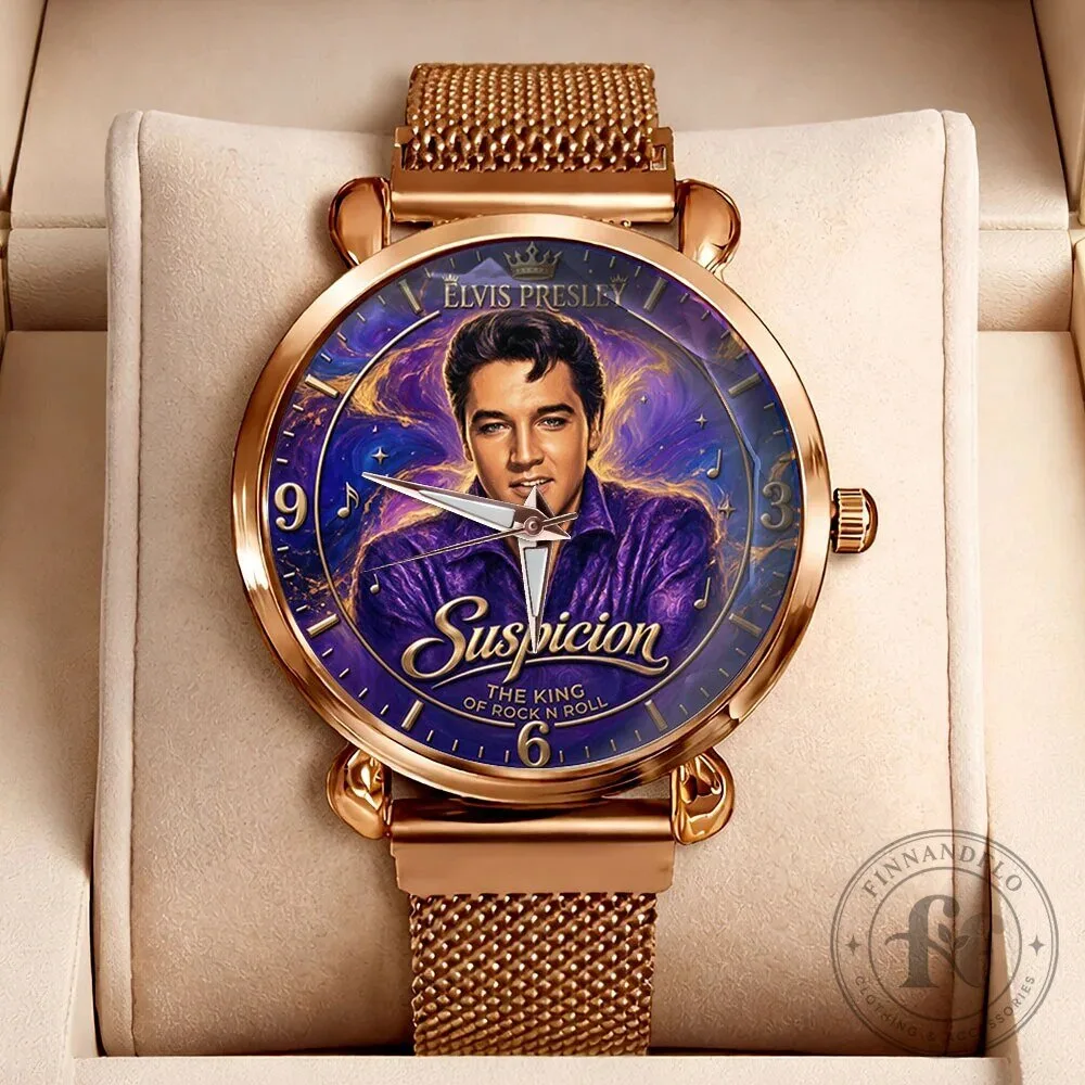 Elvis Presley Suspicion The King of Rock and Roll Gold Mesh Strap Watch