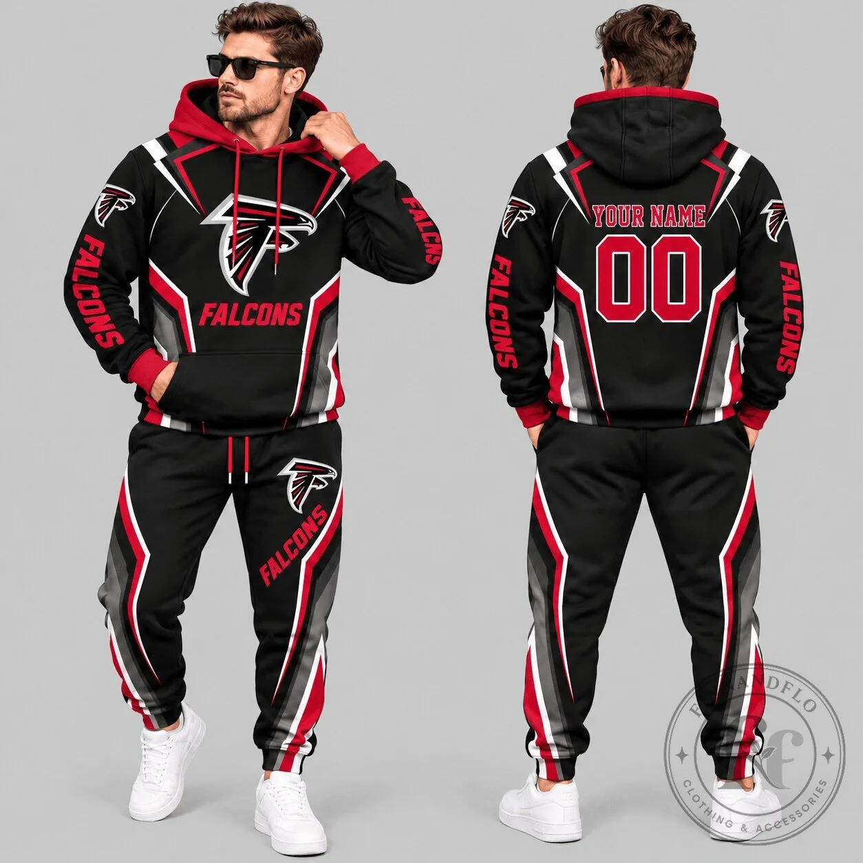 Atlanta Falcons NFL Gradient Stripe Black Red White Hoodie Sweatshirt