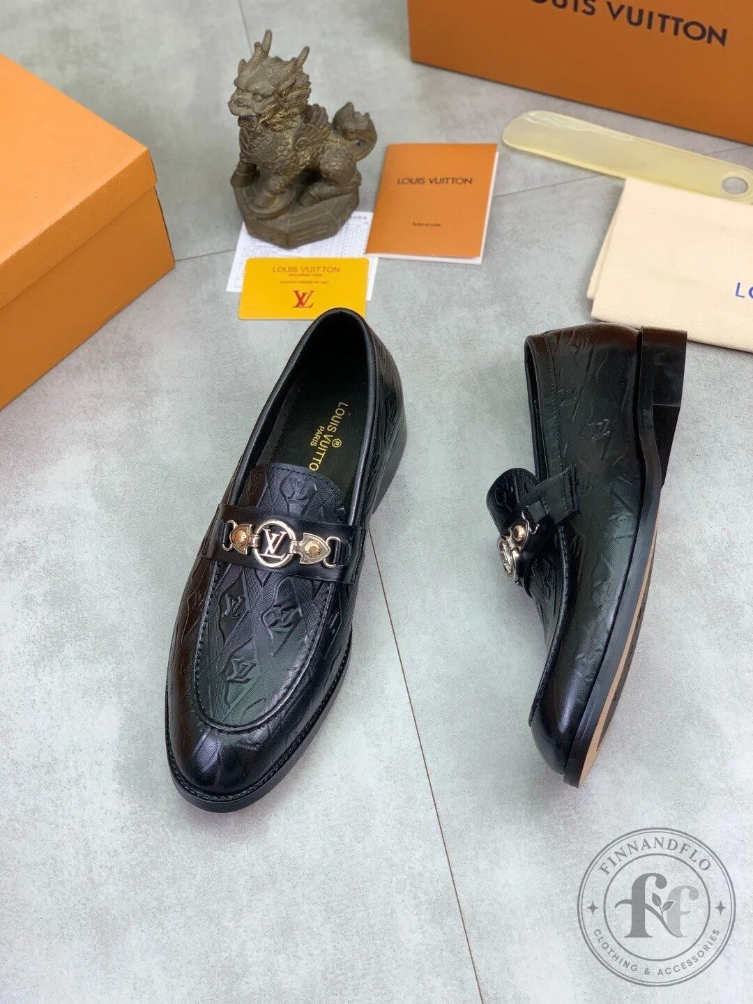 Louis Vuitton Black Leather Monogram Loafer Dress Shoes for Men 9 Louis Vuitton Black Leather Monogram Loafer Dress Shoes for Men