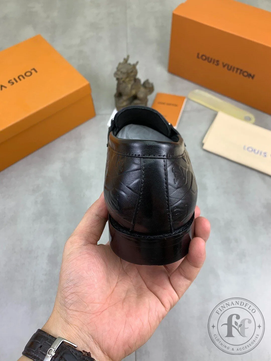 Louis Vuitton Black Leather Monogram Loafer Dress Shoes for Men 10 Louis Vuitton Black Leather Monogram Loafer Dress Shoes for Men