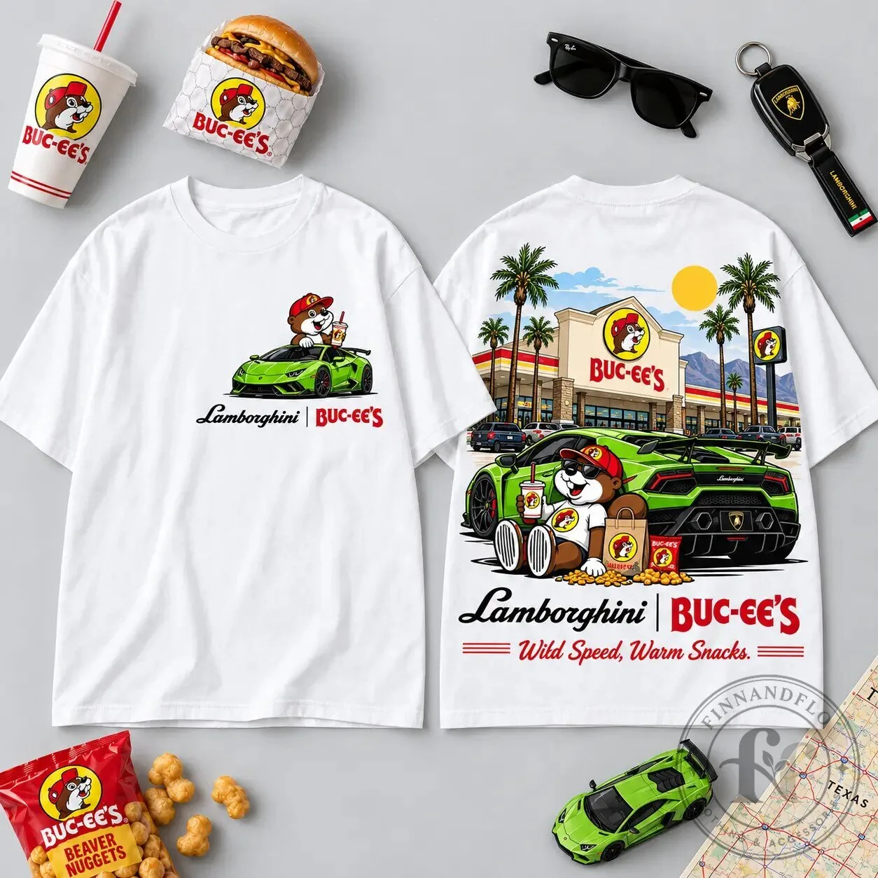 Buc-ee's Lamborghini Green Supercar Racing Graphic T-Shirt