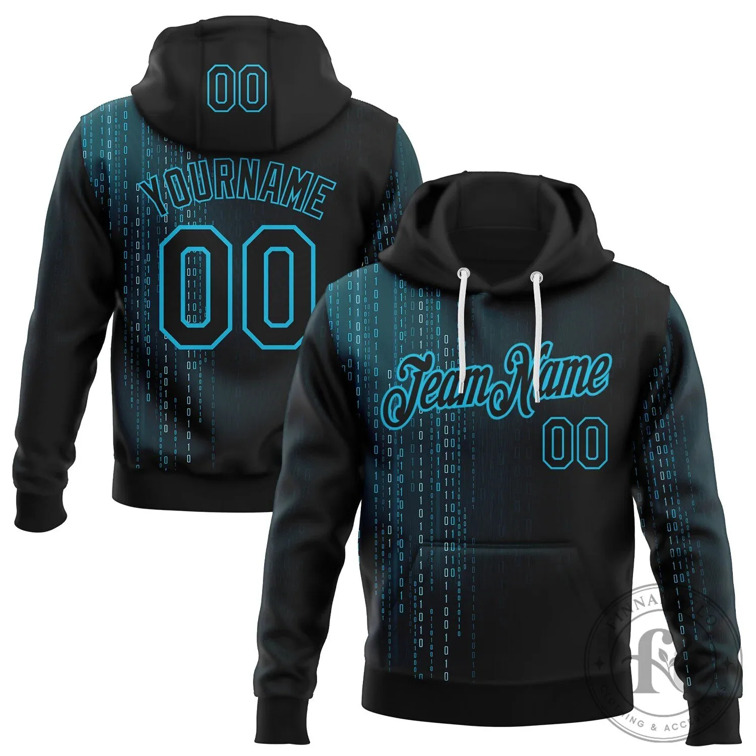 Custom Black Blue Science Geek Computer Code Pullover Hoodie