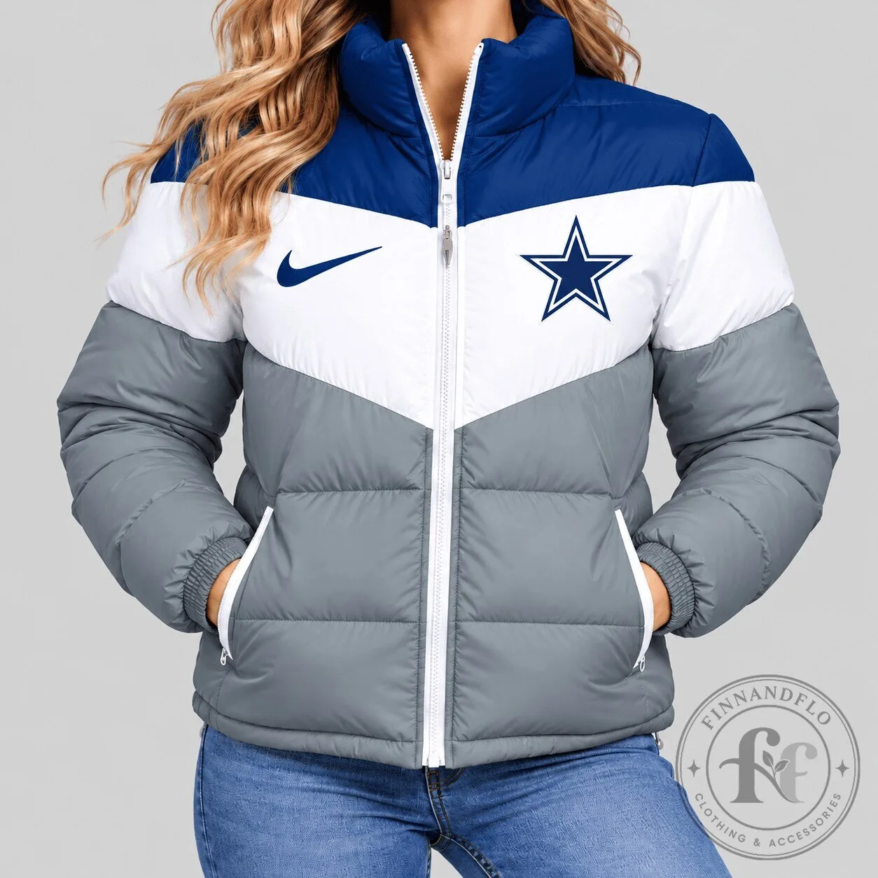Dallas Cowboys NFL Chevron Puffer Jacket for Women
